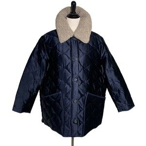 J.Crew Collection Quilted Cocoon Coat Primaloft® Sz XXL Navy Sherpa Collar NWT